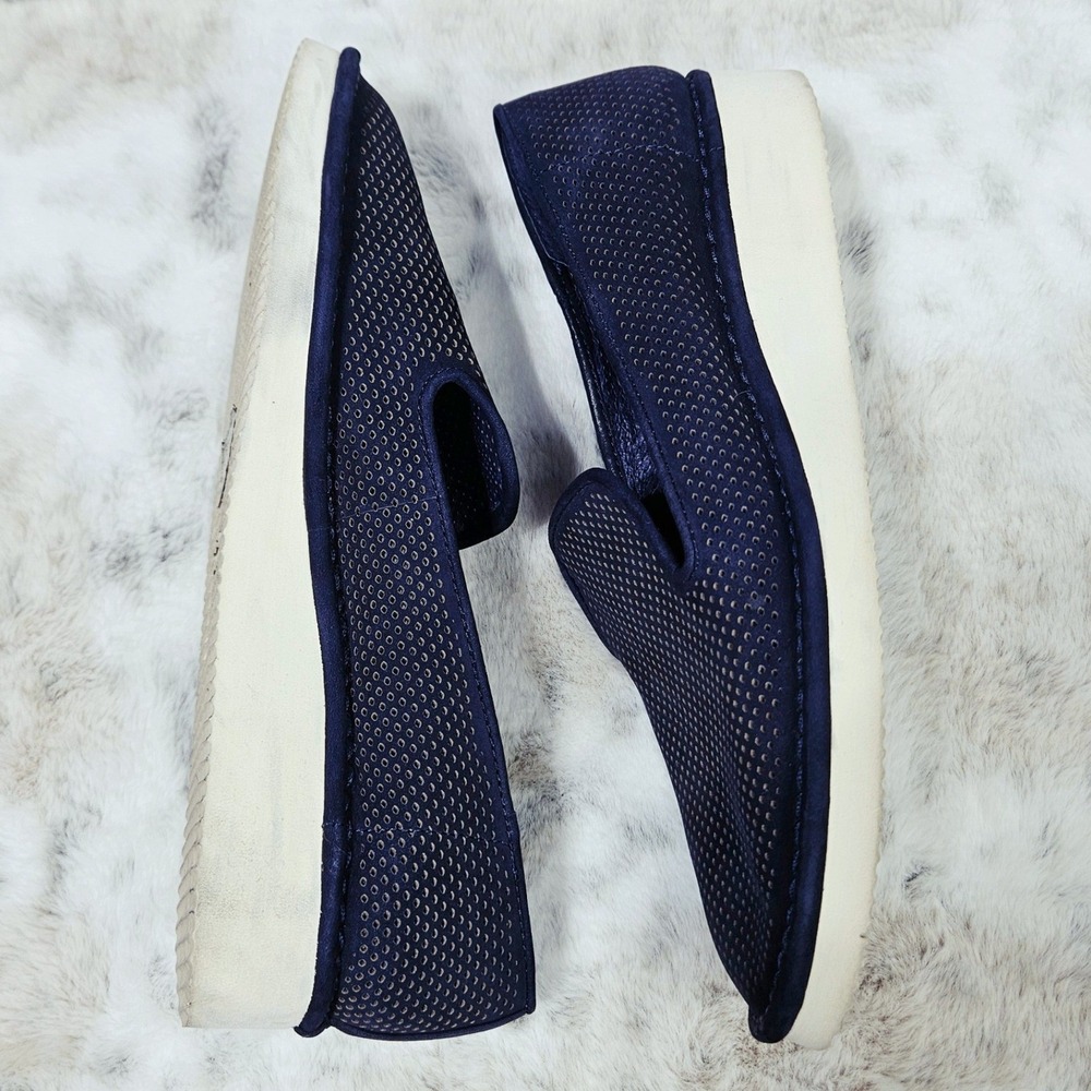 Vince Camuto Navy Blue Perforated Leather Gwenna Slip On Sneaker 6.5M - Picture 3 of 8